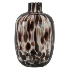 Vase d&eacute;coratif en verre coloris gris tachet&eacute; blanc ⌀.11,5 x H.18,5 cm