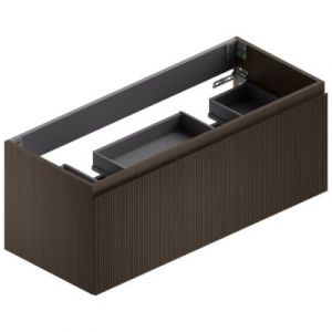 Meuble sous vasque suspendu placage noyer stri&eacute; l.120 x H.46,5 x P.50,5 cm pour double vasque, Pura+