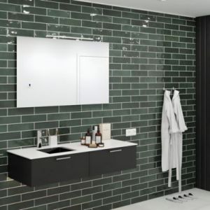 Fa&iuml;ence murale vert effet terre cuite brillant L.30 x l.7,5 cm, Vernissea