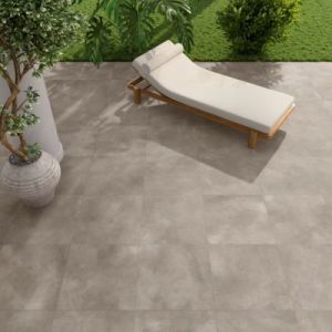 Carrelage sol ext&eacute;rieur en gr&egrave;s c&eacute;rame &eacute;maill&eacute; effet b&eacute;ton taupe l.60 x L.60 x &eacute;p.0.95 cm Rohe