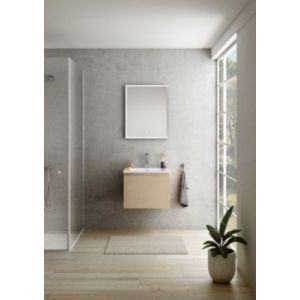 Meuble vasque suspendu plaqué chêne clair strié l.60 cm + plan vasque blanc mat résine, Pura+