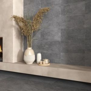 Carrelage sol et mur intérieur gris foncé effet pierre L.60,4 x l.30 cm x ép.7,4 mm, Mitha