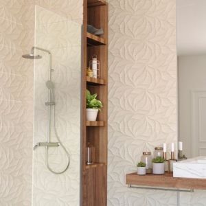 Fa&iuml;ence murale effet pierre beige mat d&eacute;cor feuille L.90 x l.30 cm x &eacute;p.10,5 mm, Azulejos Benadresa Avenue