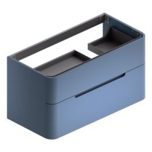 Ensemble salle de bains L. 104 cm meuble sous vasque bleu mat + plan vasque &agrave; droite noir mat Alba