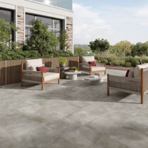 Carrelage sol ext&eacute;rieur en gr&egrave;s c&eacute;rame &eacute;maill&eacute; effet b&eacute;ton gris l.45 x L.45 x &eacute;p.0.85 cm Rohe