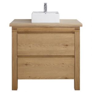Meuble sous vasque à poser chêne massif et plaqué chêne l.90 cm + plan de toilette en chêne, Cooke & Lewis Harmon