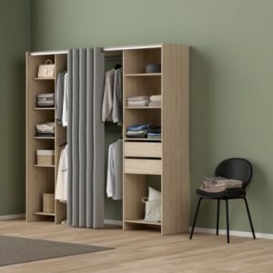 Kit dressing 2 colonnes r&eacute;versibles avec rideau Dalvine d&eacute;cor ch&ecirc;ne H. 200,4 x L. 200 x P. 48,25 cm