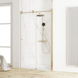 Porte de douche coulissante l.120 x H.200 cm, verre transparent, profil&eacute; dor&eacute; mat, Schulte MasterClass