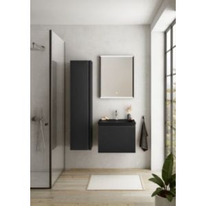 Meuble vasque suspendu noir mat l.60 cm + plan vasque noir mat résine, Pura+