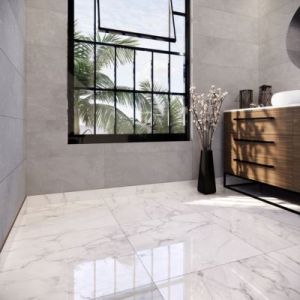 Plinthe en carrelage effet marbre blanc brillant L.60,8 x 9 cm x ép.8,5 mm - lot de 4, GoodHome Aruma