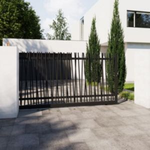 Portail barreaudé coulissant aluminium Neva Klikstrom + motorisation Somfy l.360 x H.160 cm gris anthracite RAL 7021