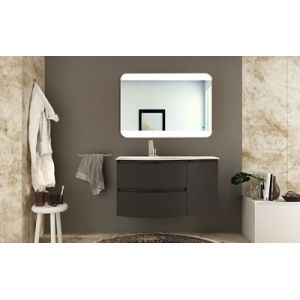 Meuble sous vasque graphite Vague 104 cm + complément droit + plan vasque en résine