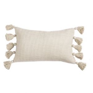 Housse de coussin à pompons en coton beige L.50 x l.30cm Deko & Co