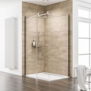 Jeu porte de douche coulissante 120 cm + paroi latérale 80 cm anticalcaire, Masterclass Schulte