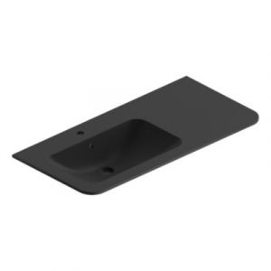 Plan simple vasque &agrave; gauche &agrave; encastrer r&eacute;sine noir mat Alba 106 cm