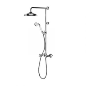 Colonne de douche avec m&eacute;langeur m&eacute;canique + douchette + flexible + barre r&eacute;glable, chrome, GoodHome Etel