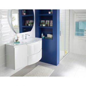 Meuble sous vasque blanc Vague 104 cm + complément gauche + plan vasque en résine