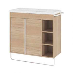 Meuble vasque faible profondeur effet bois avec porte-serviette l.85 x H.82 x P.36 cm Maza + plan vasque céramique Nira, GoodHome