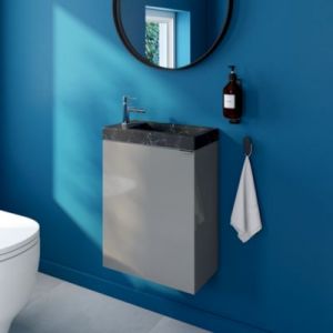 Meuble lave-mains suspendu gris brillant l.44 cm Imandra + plan vasque effet marbre noir, GoodHome