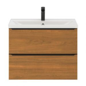 Meuble vasque suspendu faible profondeur effet noyer l.80 cm Imandra + plan vasque blanc céramique Nira, GoodHome