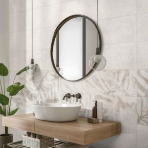 Fa&iuml;ence murale effet b&eacute;ton blanc L.90 x l.30cm x &eacute;p.10mm, Brush