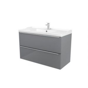Meuble vasque suspendu gris l.100 cm Imandra + plan vasque blanc céramique Lana, GoodHome