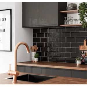 Fa&iuml;ence murale m&eacute;tro noir brillant L.15 x l.7,5 cm x &eacute;p.7,2 mm