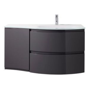 Meuble sous vasque gris anthracite Vague 104 cm + complément gauche + plan vasque en verre