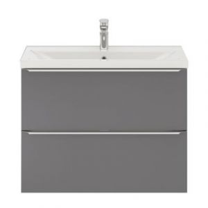 Meuble vasque suspendu faible profondeur gris brillant l.80 cm Imandra + plan vasque blanc céramique Nira, GoodHome