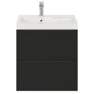 Meuble vasque suspendu noir mat l.60 cm Imandra + plan vasque blanc résine Mila, GoodHome