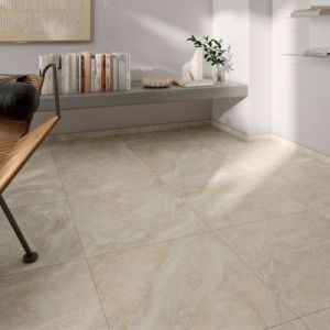 Carrelage sol intérieur porcelaine effet pierre beige mat L.60 x l.60cm x ép.9,5mm, Alaplana NOR