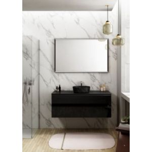 Meuble vasque suspendu noir mat et verre fumé l.120 cm + plan de toilette noir mat résine pour 1 vasque, Pura+