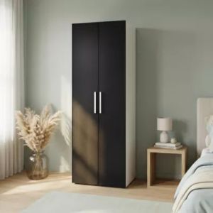 Armoire 2 tablettes 2 tiroirs 2 portes battantes noir et blanc GoodHome Atomia H. 225 x L. 75 x P. 58 cm