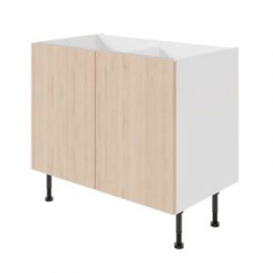 Meuble bas de cuisine avec 2 portes GoodHome Chia effet ch&ecirc;ne clair et blanc L. 100 x H. 72 cm