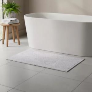 Tapis de bain rectangulaire GoodHome Elland coloris blanc en coton et polyester L.120 x l.70 cm