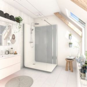 Cabine de douche &agrave; l&rsquo;italienne l.90 x L.140 x H.218 cm &ndash; effet ciment, receveur de plain-pied, Elmer Serenity