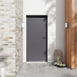 Porte d'entrée FORTIA alu gris RAL 7021 Madryn 96 x h.218 cm poussant gauche