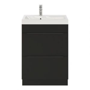 Meuble vasque &agrave; poser noir mat l.60 cm Imandra + plan vasque blanc r&eacute;sine Mila, GoodHome