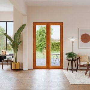 Porte fenêtre bois 2 vantaux GoodHome - l.120 x h.215 cm, tirant droit