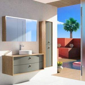 Meuble sous vasque suspendu vert fougère mat 2 tiroirs l.120 x H.50 x P.50 cm, Decotec Havana