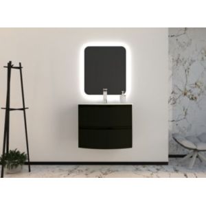 Ensemble Vague L.70 cm meuble sous vasque noir mat &agrave; suspendre + plan vasque r&eacute;sine blanc