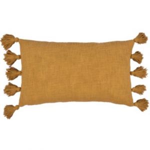 Housse de coussin à pompons en coton jaune ocre L.50 x l.30cm Deko & Co