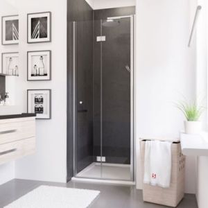 Porte de douche pivotante-pliante l.80 x H.192 cm, verre transparent anticalcaire, profil&eacute; chrom&eacute;, Schulte NewStyle