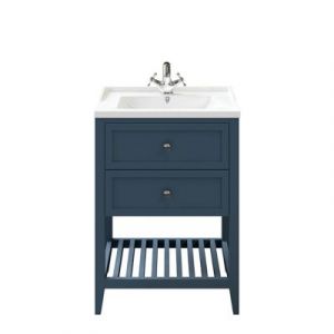 Meuble sous vasque à poser 2 tiroirs 1 niche bleu mat l.60 cm Perma + plan vasque Nira, GoodHome