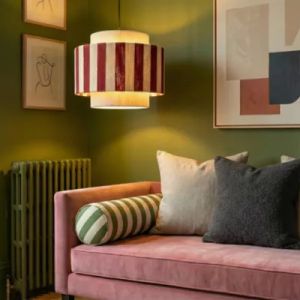 Suspension en corde de coton E27 40W blanc et rouge &Oslash;38 cm Moyo