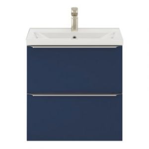 Meuble vasque suspendu faible profondeur bleu nuit mat l.60 cm Imandra + plan vasque blanc céramique, Nira GoodHome