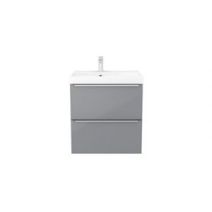 Meuble vasque suspendu gris brillant l.60 cm Imandra + plan vasque blanc résine Mila, GoodHome