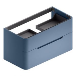 Meuble sous vasque &agrave; suspendre Alba bleu mat version centre L. 104 x H. 55 x P. 50,5 cm