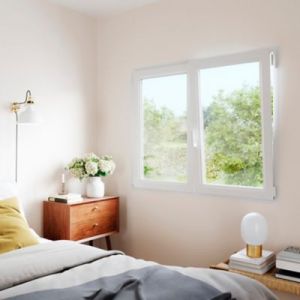 Fenêtre 2 vantaux oscillo-battante, tirant droit double vitrage GoodHome en PVC blanc l.145 x H.138 cm