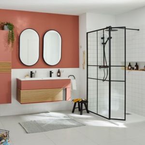 Meuble sous vasque à suspendre Archi terracotta mat 120 cm + plan vasque en Céramyl® Decotec pour 2 mitigeurs